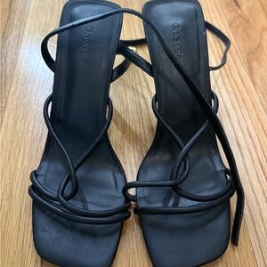Open Edit Black Strappy Heels for Women